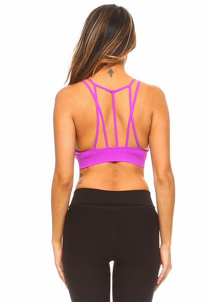 Strappy Sports Bra with Front Mesh - Purple