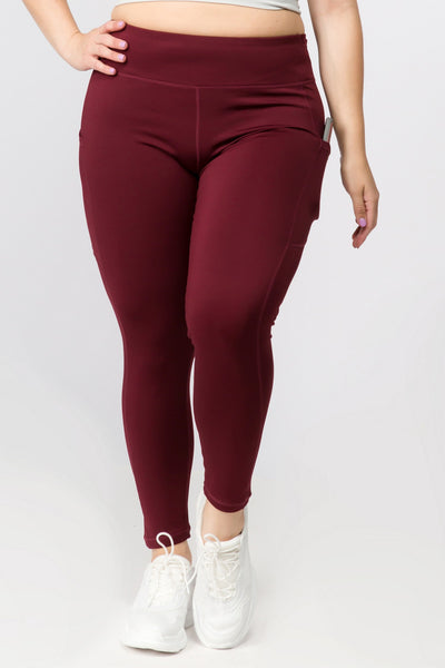 High Waisted Tech Pocket Leggings - Burgundy