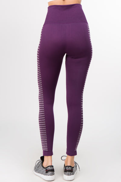 Plum Striped High Waisted Leggings